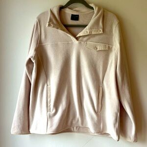 32 Degrees HEAT Beige Fleece Pullover Sweater L Sherpa Snap Collar Cozy Warm